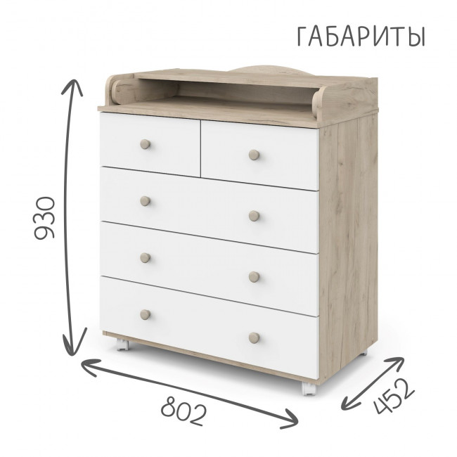 Комод Gustav 805 (Орион) ЛДСП, дуб крафт серый-белый, 5 ящиков Комод Gustav 805 (Орион) ЛДСП, дуб крафт серый-белый, 5 ящиков